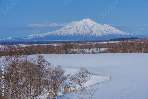 雪原からの利尻島 冬の日本百名山