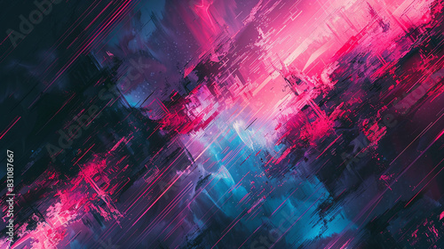 Abstract in Vibrant Pink and Blue Hues with Geometric Shapes and Light Effects