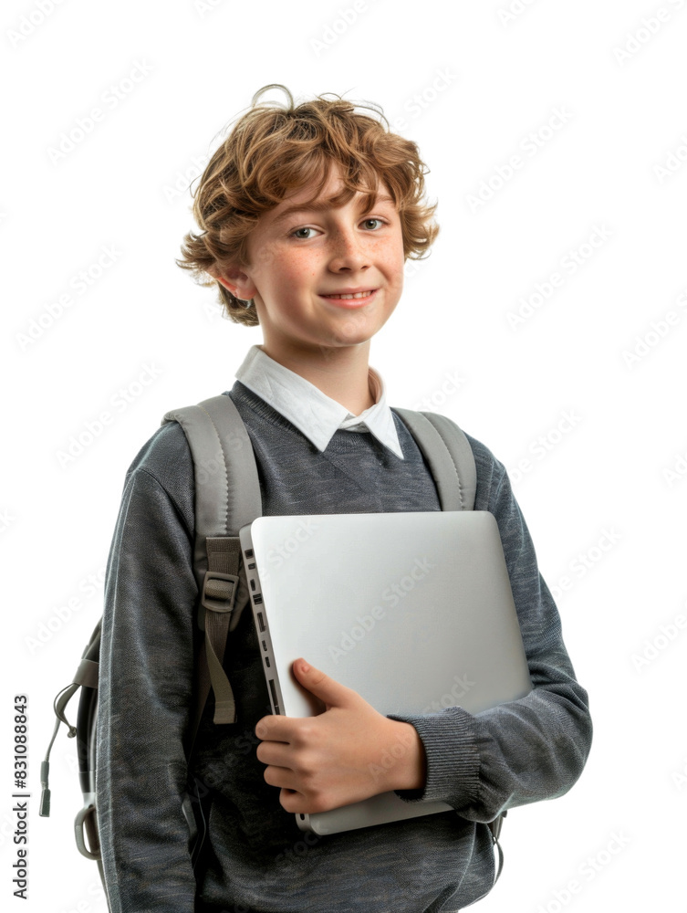 Young student wear school uniform holding computer Young student wear school uniform holding computer