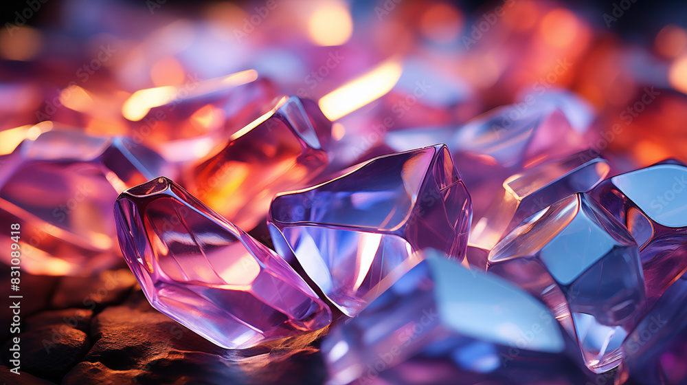 close-up of crystals illuminated by a mix of warm and cool lights close-up of crystals illuminated by a mix of warm and cool lights
