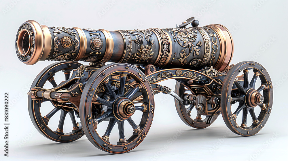 Detailed Antique Bronze Cannon with Intricate Carvings and Ornate Design on Light Background