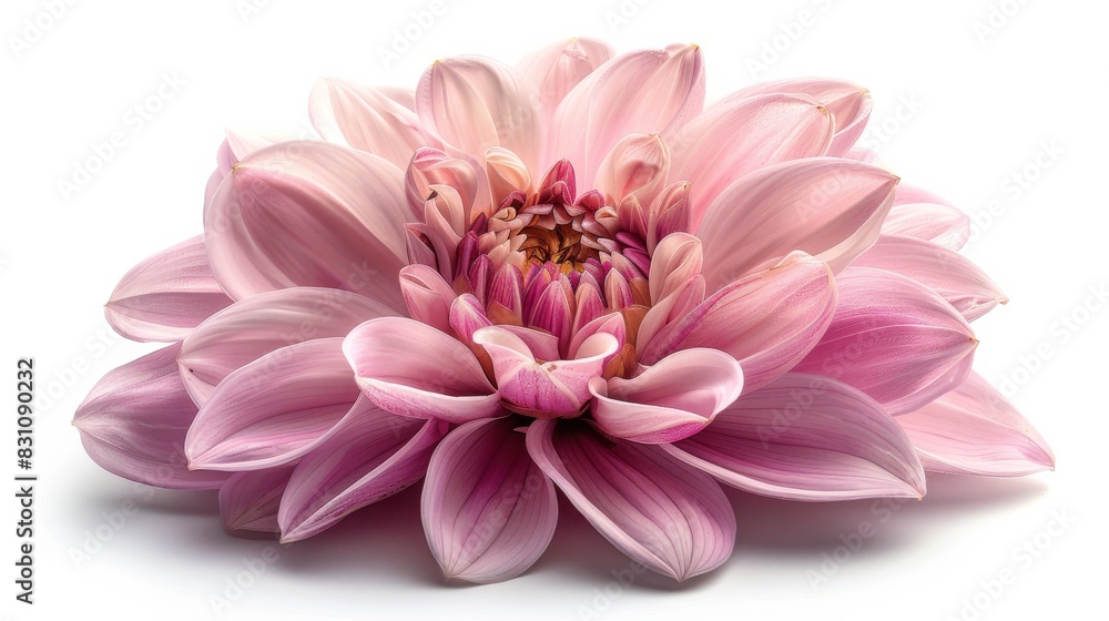 Realistic close-up of a pink flower on white background, clear and shadow-free, Created with Generative AI.