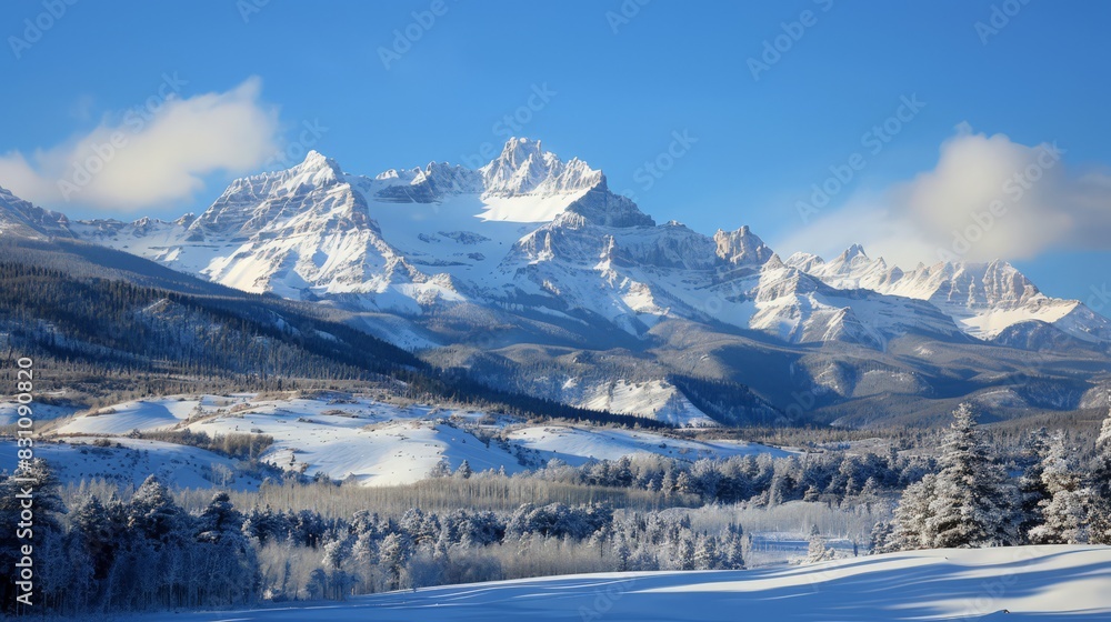 A snowy mountain range provided a stunning background, with its peaks piercing the sky and the landscape covered in a pristine blanket of snow. A snowy mountain range provided a stunning background, with its peaks piercing the sky and the landscape covered in a pristine blanket of snow.