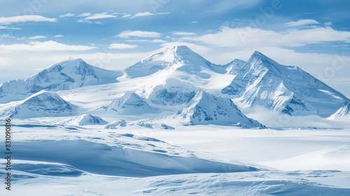 A snowy mountain range provided a stunning background, with its peaks piercing the sky and the landscape covered in a pristine blanket of snow. 