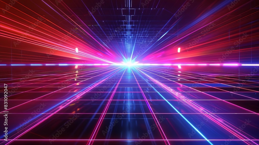 80s retro scifi background futuristic grid landscape digital cyber surface synthwave wireframe net illustration neon lights