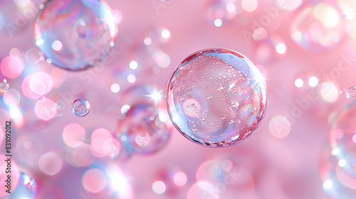 Glowing Pink Soap Bubbles in Dreamy Soft Light with Sparkling Highlights and Blurred Background