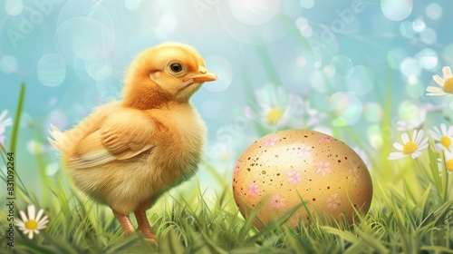 Easter egg on a Chick themed postcard card icon with symbolic background