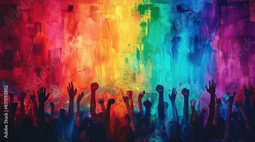 Wallpaper Mural LGBTQ community pride month visual album full portrait with pride rainbow flags in front of colorful background Torontodigital.ca