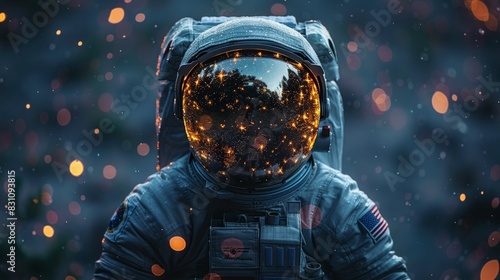astronauts or cosmonauts on alien planet in space, landscape, scifi, explosion photo