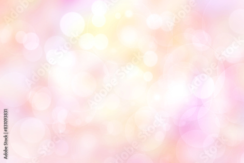 Abstract blurred fresh vivid spring summer light delicate pastel yellow pink orange bokeh background texture with bright circular soft color lights. Beautiful backdrop illustration.
