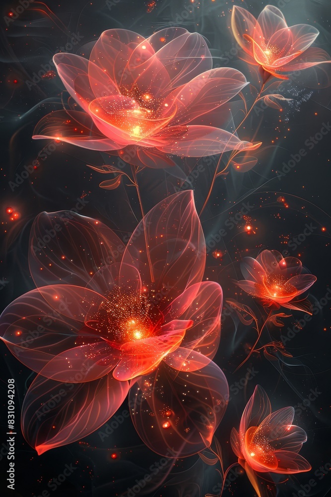 Red Flowers on Black Background Red Flowers on Black Background
