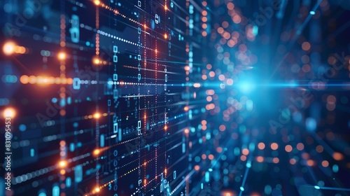 Digital abstract background for technological operations, neural networks, AI, data transmission and encryption, digital archives, audio and visual representations, scientific research. Copy space