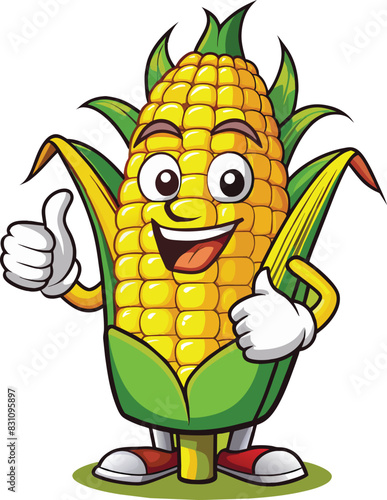 corn cartoon character vector illustration, corn maize thumbs up  cartoon mascot illustration character vector clip art
