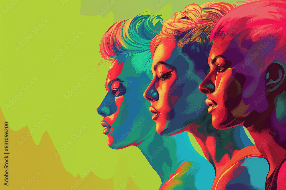 Fototapeta premium A poster features several lgbt people with different colored hair, in the style of art illustration