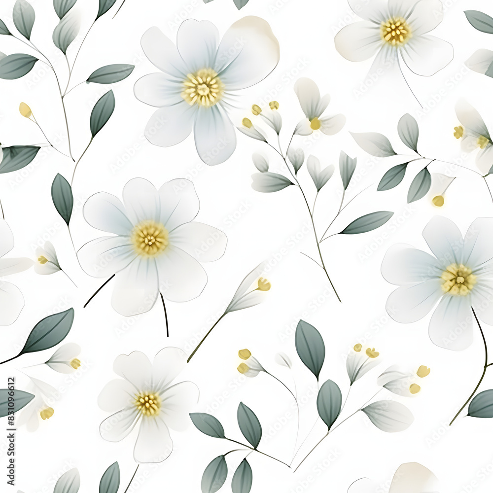 seamless watercolor arrangements with small flower. Botanical illustration minimal style, seamless watercolor arrangements with small flower. Botanical illustration minimal style,
