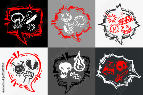 Swear word speech bubble set. Comic swear speech bubbles aggressive expletive