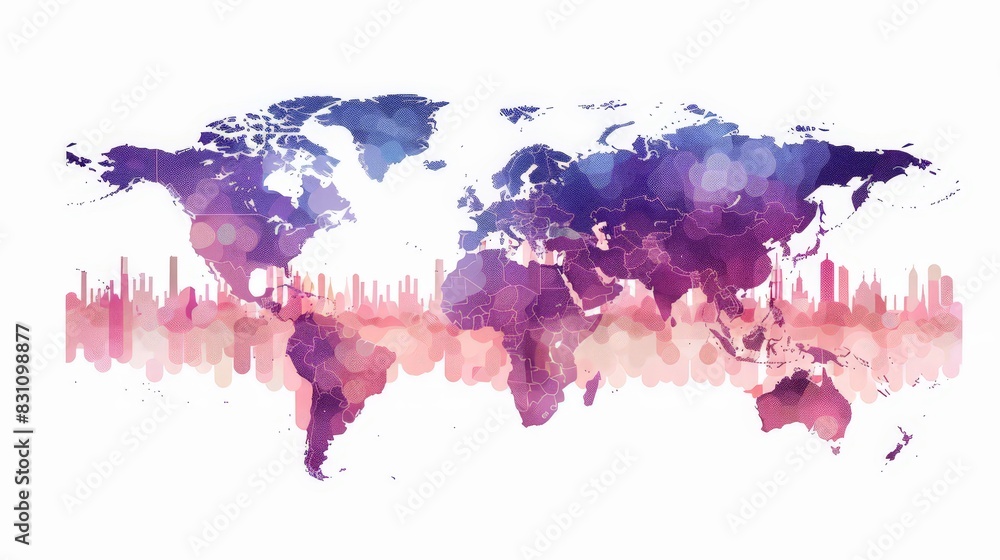 Obraz premium Create a world map showing the distribution of human population in urban vs. rural areas. Use a color gradient to represent different population densities.