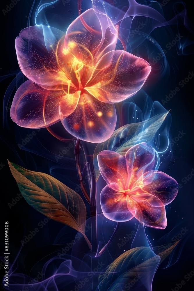 Two Flowers on Black Background Two Flowers on Black Background