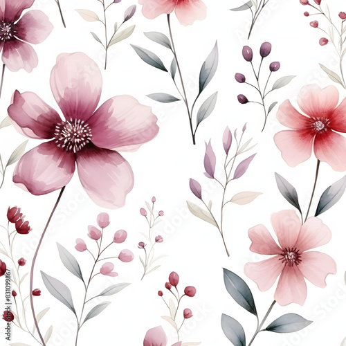 seamless watercolor arrangements with small flower. Botanical illustration minimal style,