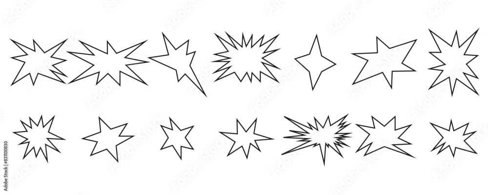 Set of trendy irregular stars and sparkles. Simple doodle abstract elements Set of trendy irregular stars and sparkles. Simple doodle abstract elements