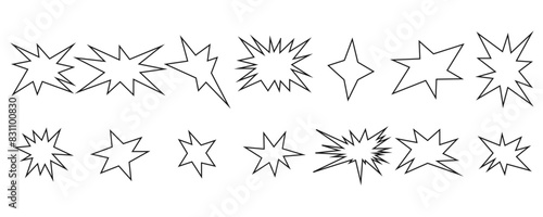 Set of trendy irregular stars and sparkles. Simple doodle abstract elements