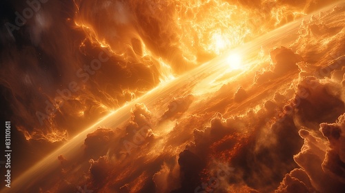 Epic Sun Surface Flare Prominence Solar System. Majestic Sunbeam Solaris Flame Fireball Eruption photo