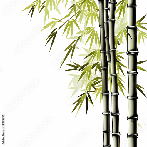 drawn green bamboo stems on white background