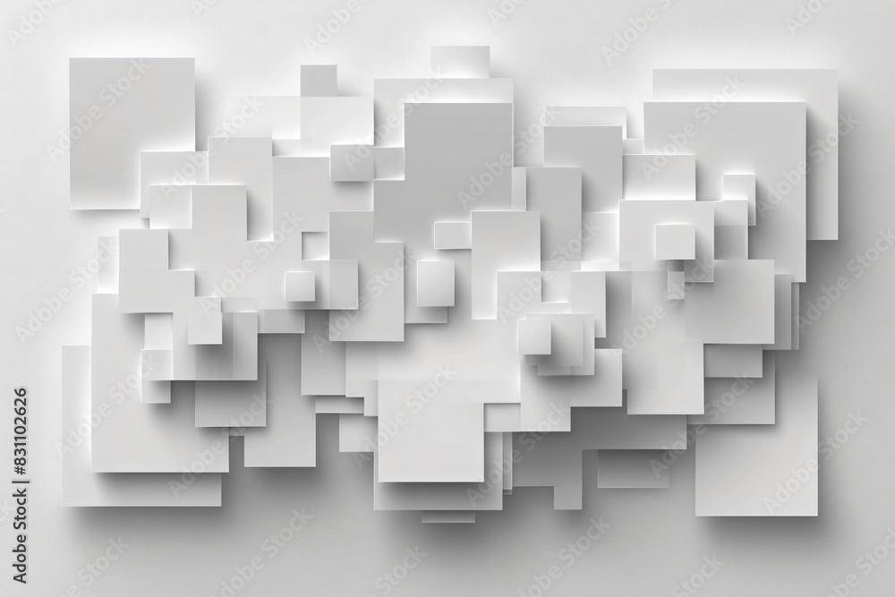 White wall covered with squares of paper White wall covered with squares of paper