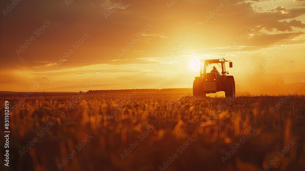 Solitary Tractor, Golden Fields: Last Light on the Farm Solitary Tractor, Golden Fields: Last Light on the Farm