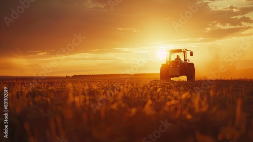 Solitary Tractor  Golden Fields  Last Light on the Farm