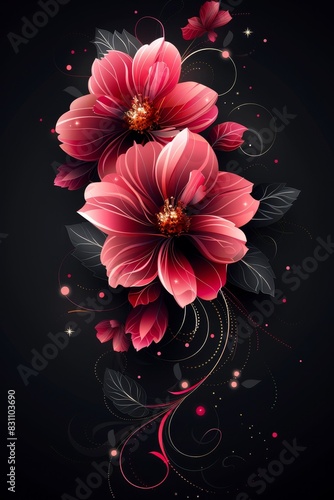 Two Pink Flowers on Black Background