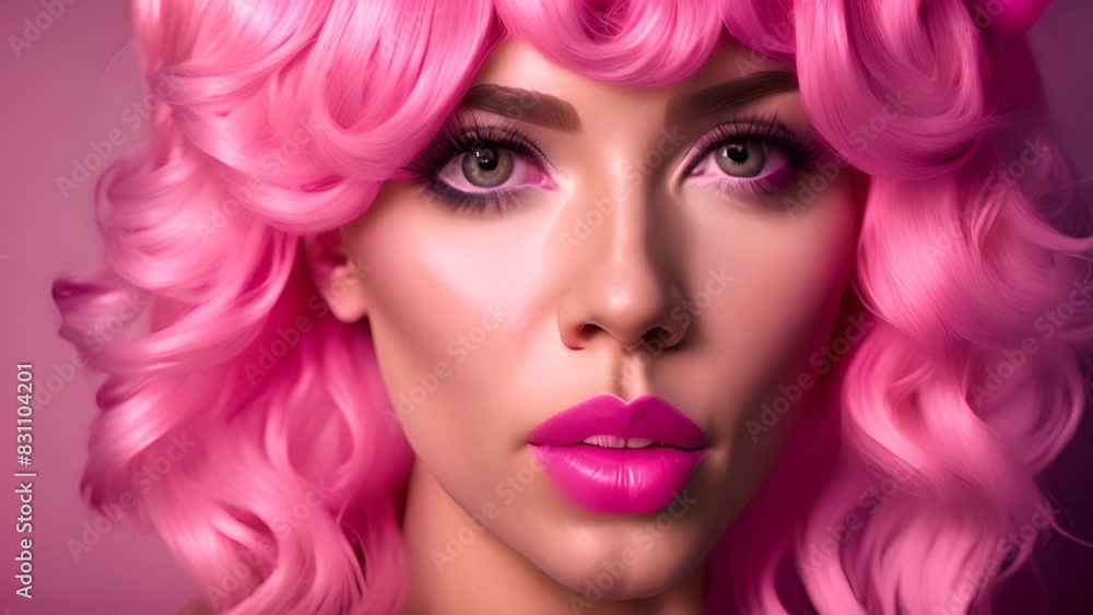Close Up of Woman With Pink Hair Generative AI Close Up of Woman With Pink Hair Generative AI