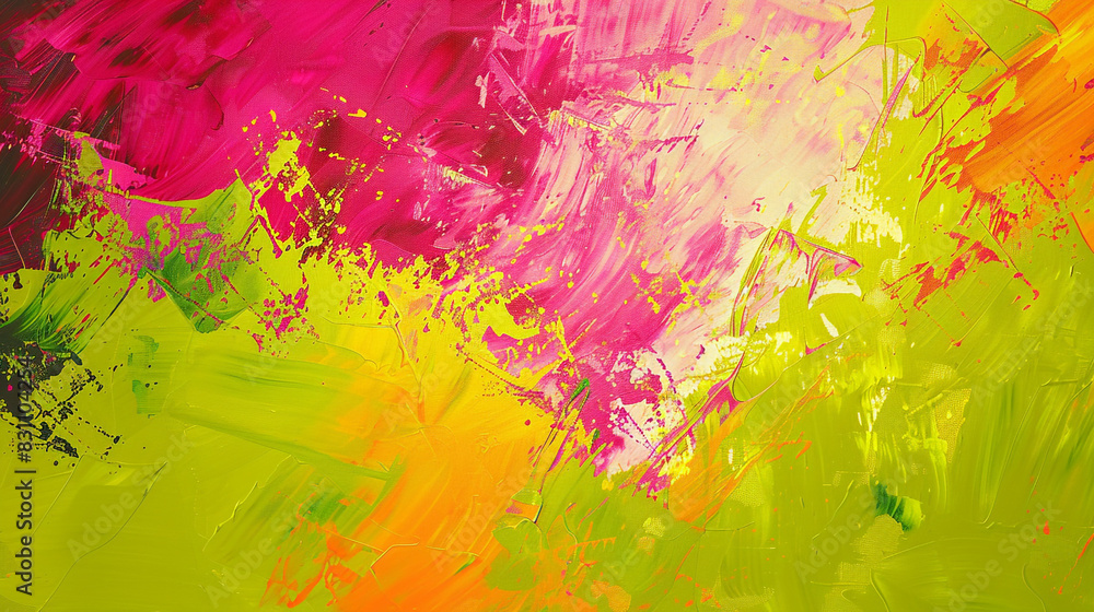 Obraz premium Vibrant texture on an abstract canvas with electric lime and hot pink smears for high energy,
