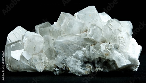 White calcite mineral isolated on black background photo