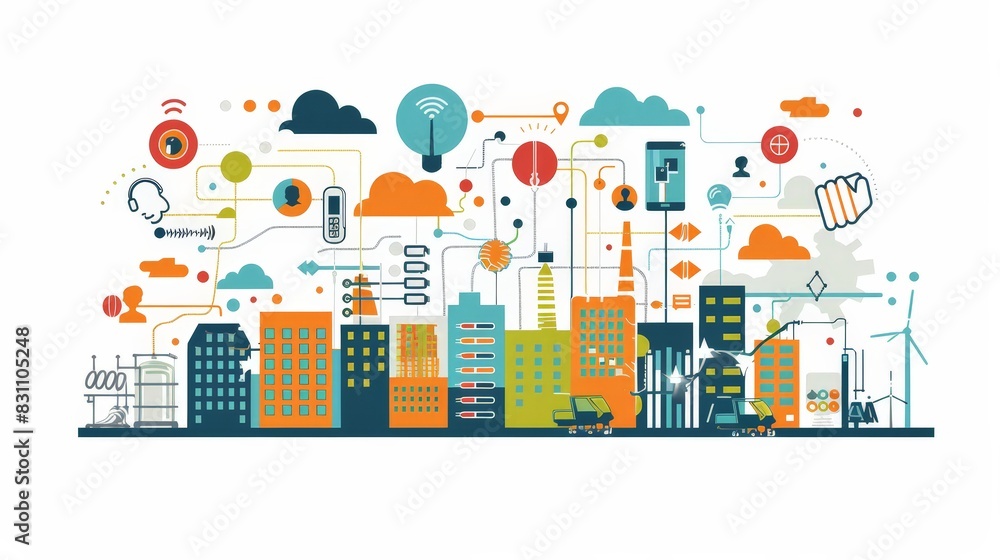 Design a visual aid showing the impact of the Internet of Things (IoT) on data generation and analysis. Include examples of IoT applications in various industries.