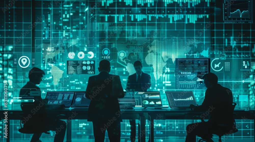 A diverse group of individuals working on their laptops while sitting at a table in a modern office setting. A diverse group of individuals working on their laptops while sitting at a table in a modern office setting.
