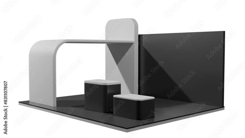 Exhibition Booth Mockup black and white, 3D render Exhibition Booth Mockup black and white, 3D render
