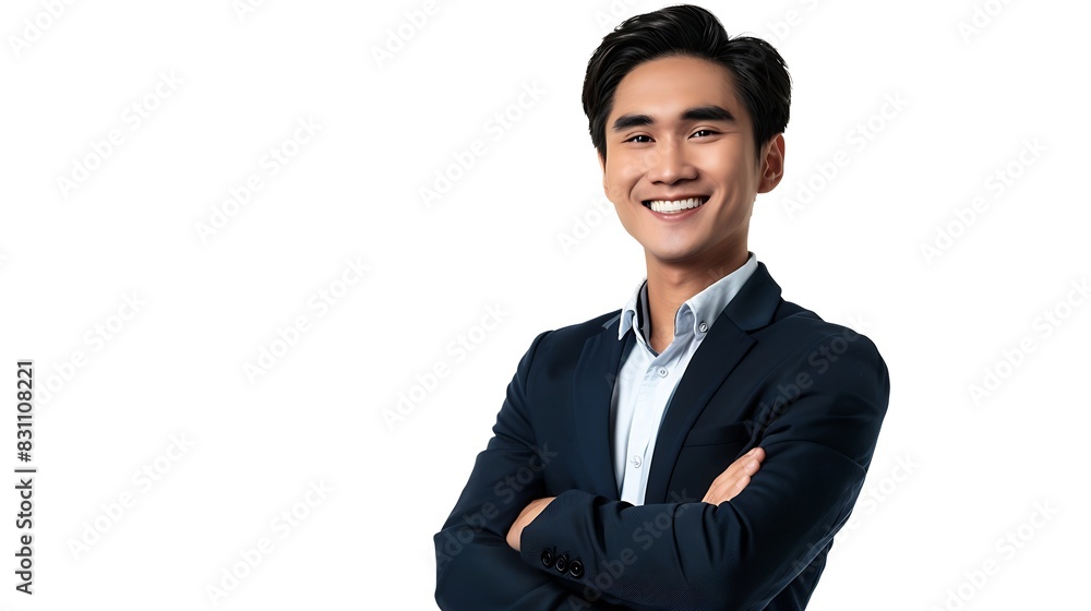 Young Asian businessman smilling with arms crossed isolated on white background : Generative AI Young Asian businessman smilling with arms crossed isolated on white background : Generative AI