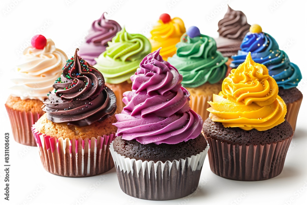 Assorted cupcakes with multicolored frosting