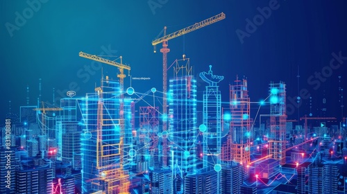 Design an infographic on the evolution of construction technology. Highlight innovations like Building Information Modeling (BIM), drones, and 3D printing in construction.