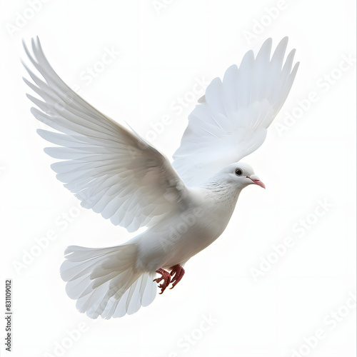Free flying white dove isolated. symbol of peace isolated on white background, text area, png 