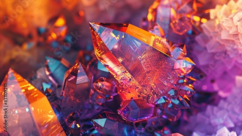 A collection of colorful crystals with a purple hue photo