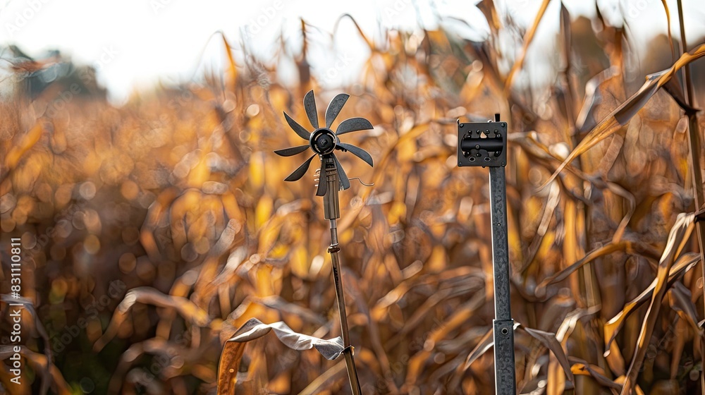 Φωτογραφία Harvesting the Wind: A Majestic Wind Turbine Stands Tall in a Field of Lush Corn