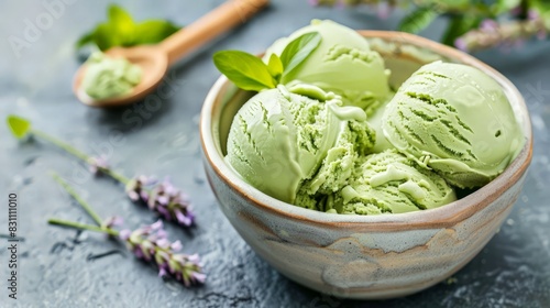 Embark on a culinary adventure with unique and exotic ice cream flavors like matcha green tea or lavender honey. © peerawat