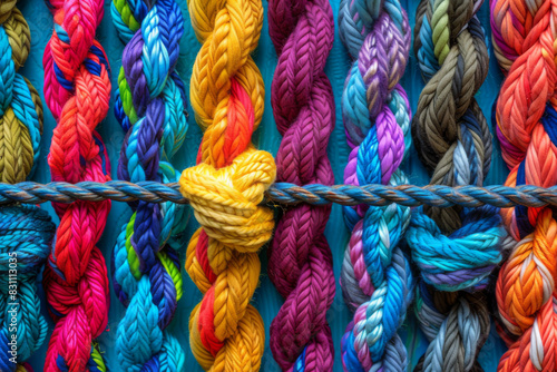 Close up view of olorful vibrant wool or cotton threads. 