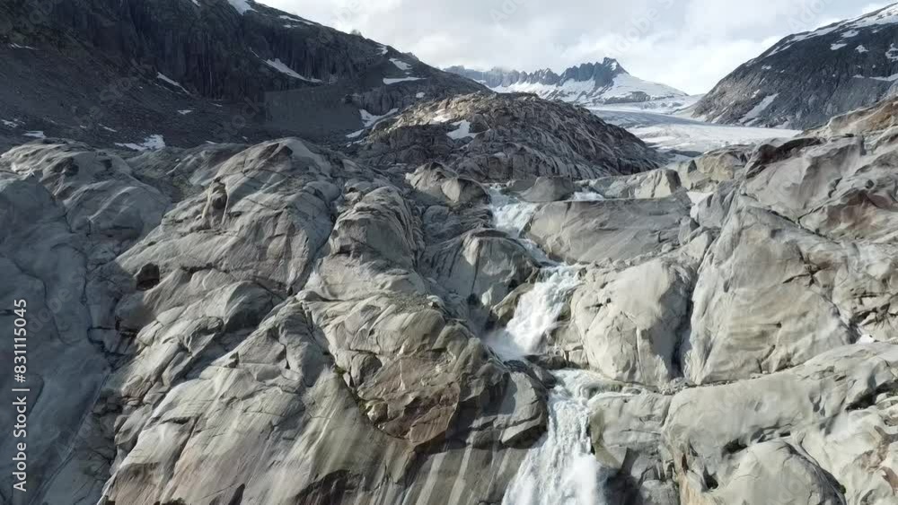 Drone shot flying back from Rhone Glacier, Switzerland Drone shot flying back from Rhone Glacier, Switzerland