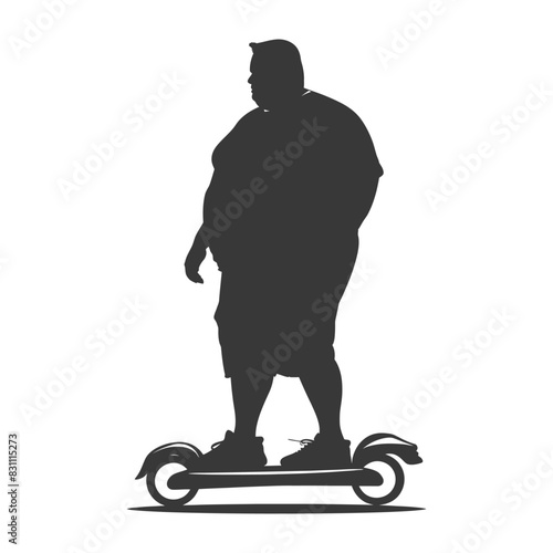 Silhouette of an Overweight Man on Electric Scooter, Isolated.