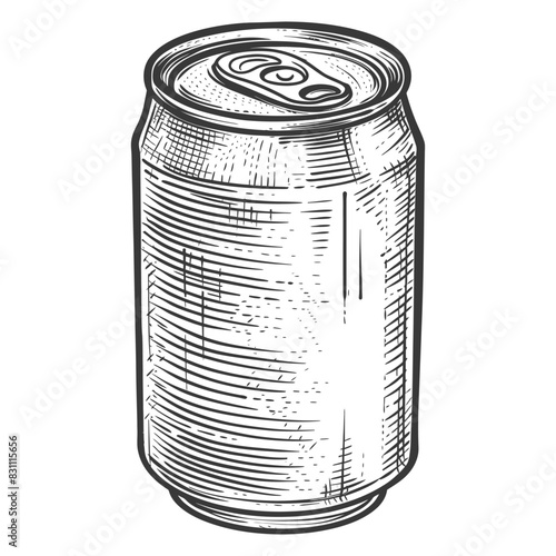 blank drink can canned drink with engraving sketch style black color only
