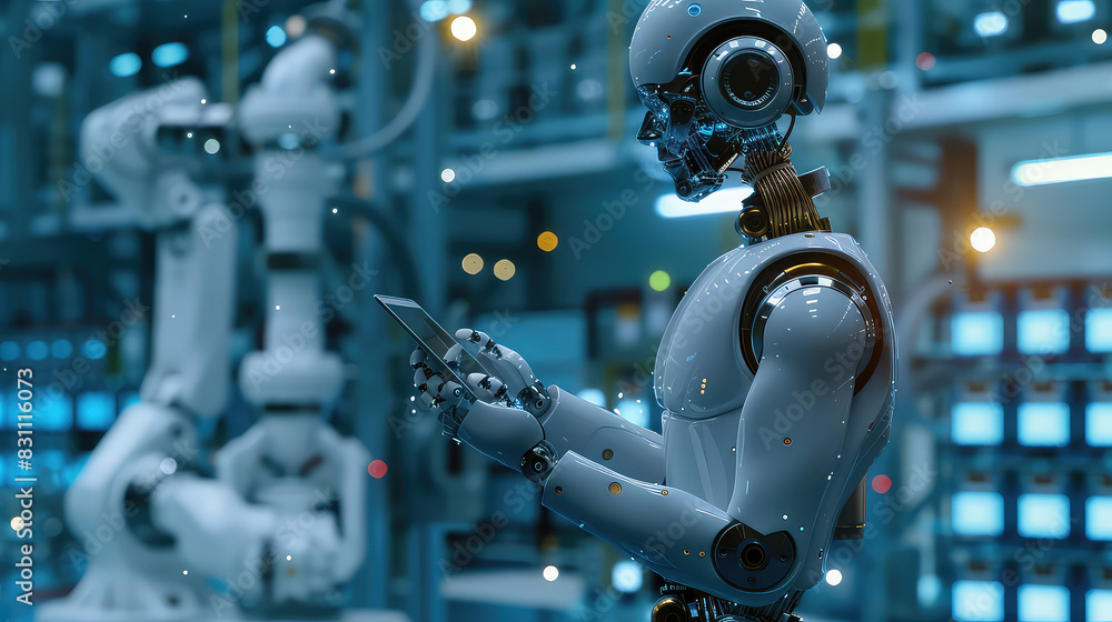 Fototapeta premium Robot Operating Device in Advanced Industrial Setting with Mechanisms