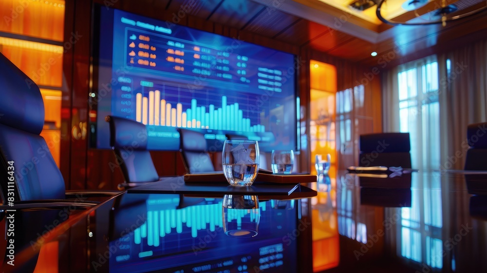 Business growth charts on a large screen in a conference room, illustrating strategic development Business growth charts on a large screen in a conference room, illustrating strategic development